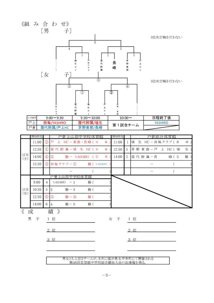 中学生　県大会　日程組み合わせ